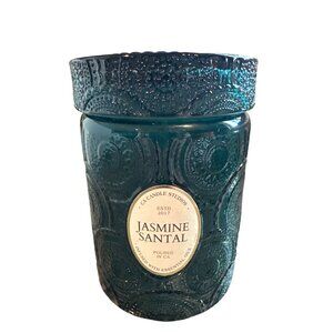 Leoben Candle Co Jasmine Santal 18oz 1 Wick Teal Glass Jar Soy Wax Candle w/Lid
